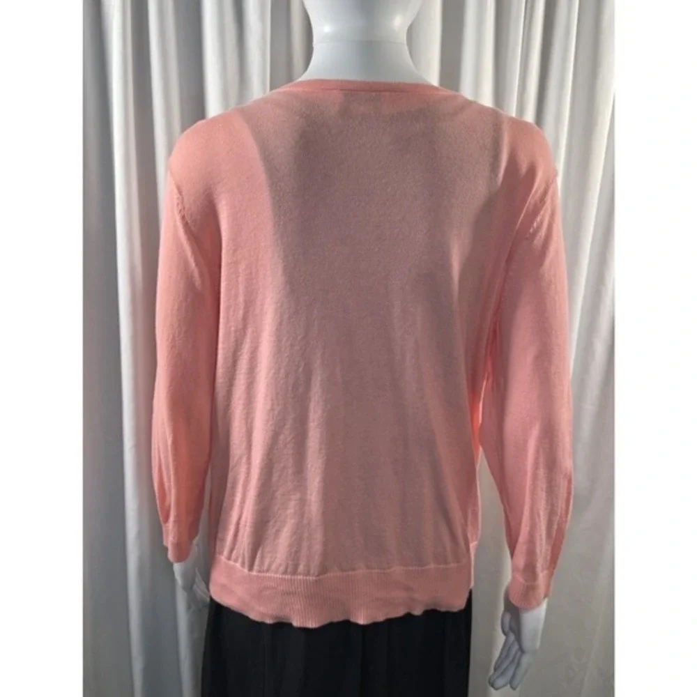 Ann‎ Taylor Loft Peach Coral Cotton 3D Floral Applique V-Neck Cardigan L 79-07 - Picture 11 of 13